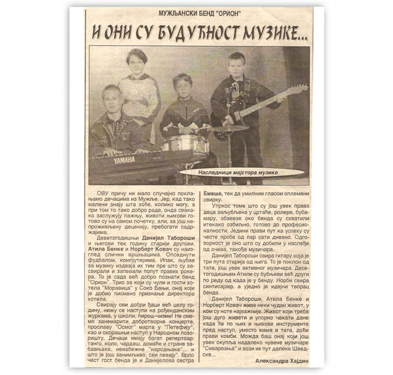 Kovács Norby - Orion Band - Nagybecskereki Újság - 1998, Aleksandra Hajdin, oldal 1